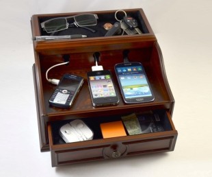 Charging Station Mahogany Wood Finish