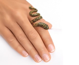 Black Crystal Gold-Plated Coiled Snake Ring