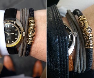FACA 18k Gold Bracelet with Black Leather (1)