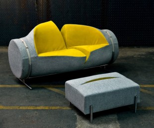 Slashed Sofa and Ottoman by Charlotte Kingsnorth